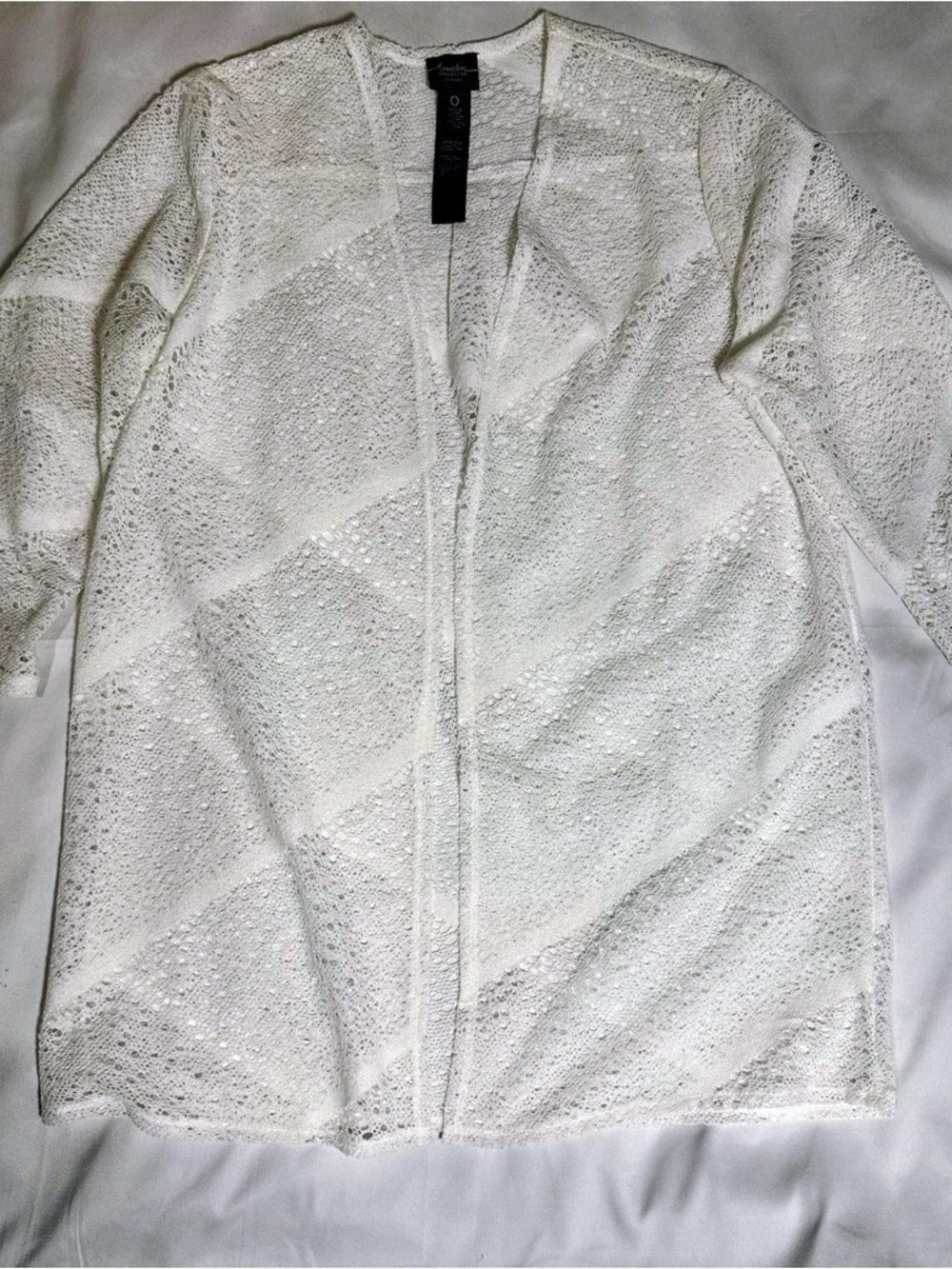 Chico's White Lace Open-Front Swim Coverup Cardigan
